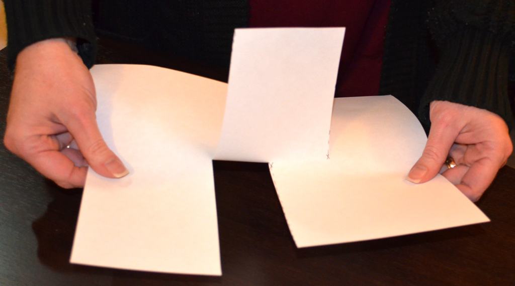 2 hands holding the paper that is displaying the illusion